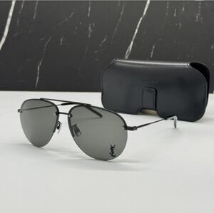 Yves Saint Laurent YSL Logo Black Aviator Unisex Sunglasses